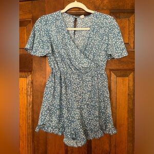 SHEIN Girls Teen Blue Flowered Romper